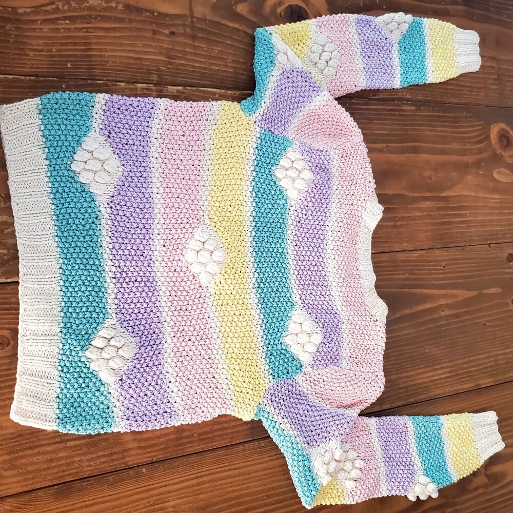 Adrienne Vittadini Pastel Cottagecore Knit Sweater Cotton Textured Long Sleeve S - Picture 10 of 14